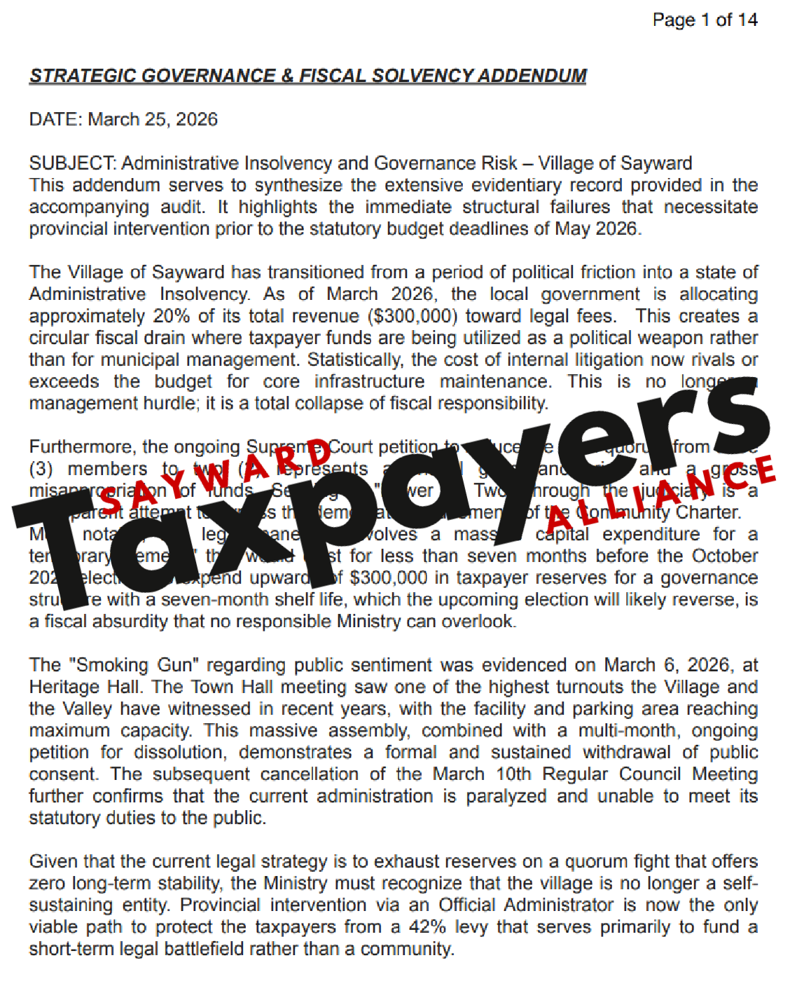 Notice Of Petition For The Disincorporation Of The Village Of Sayward